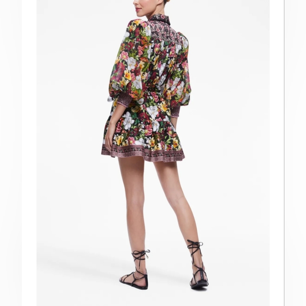 Alice + Olivia Black Floral Mini Dress with White, Yellow & Pink Blooms - Picture 8 of 15